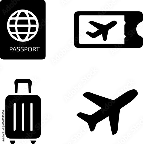 Travel Essentials Icon Set Passport Ticket Suitcase Airplane