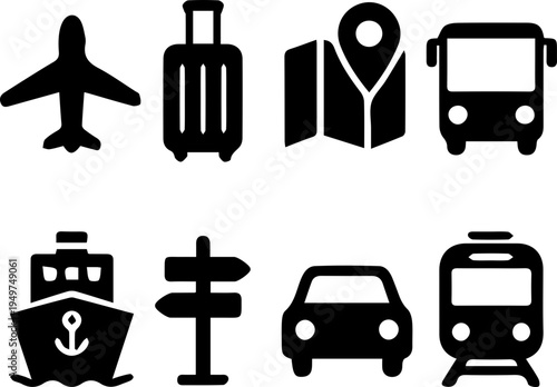 Travel Essentials Icon Set Passport Ticket Suitcase Airplane