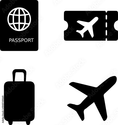 Travel Essentials Icon Set Passport Ticket Suitcase Airplane