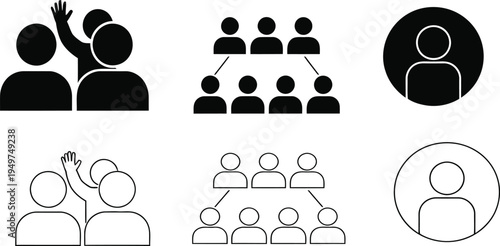 Collection of black and white organizational structure icons