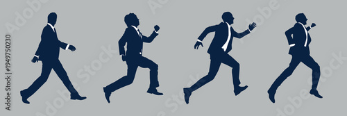Businessman silhouette running sequence vector set