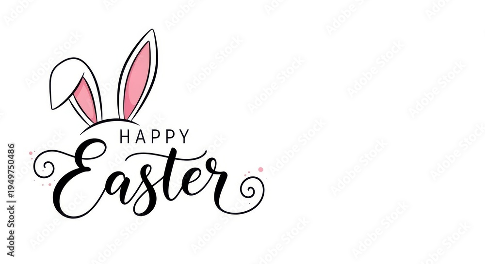 Obraz premium Elegant happy easter text with bunny ears on white background