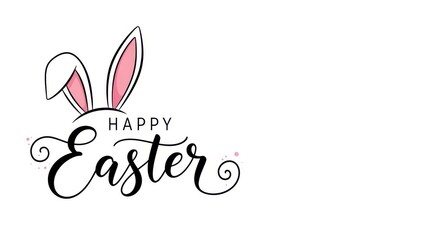 Elegant happy easter text with bunny ears on white background