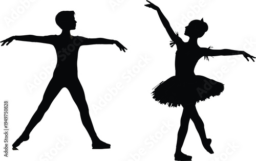 Silhouette ballet dancers, elegant poses, tutu costume, expressive movement, classical dance, performing arts, stage performance, graceful posture, artistic silhouette, choreography