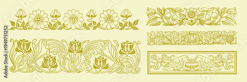 Elegant floral decorative border designs element vector set