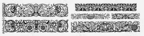 Ornate floral decorative borders element vector set