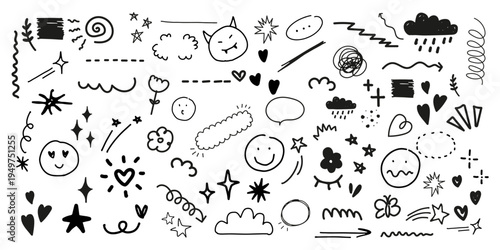 Playful doodles for creative projects vector element set