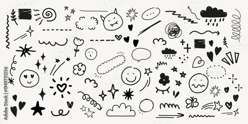 Playful doodles for creative projects vector element set