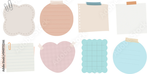 Colorful note paper shapes vector set