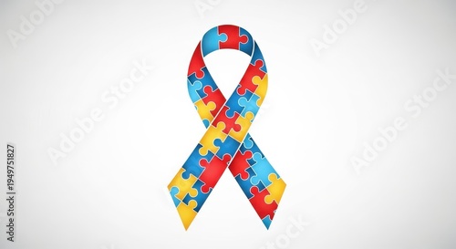 Autism awareness puzzle piece ribbon on gray background