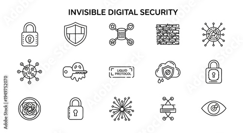 Invisible Digital Security Cyber Protection Technology Icons