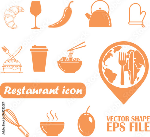 Mega collection concept of food, restaurant, kitchen, cooking and eating. Vector illustration. 