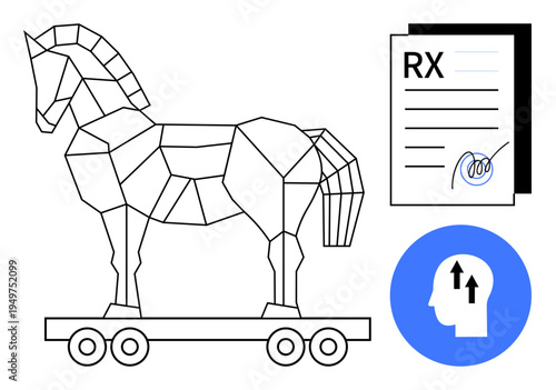 Cybersecurity concept. Trojan horse digital threats, cybersecurity essentials with a focus on protection. Cybersecurity addresses phishing, malware, and data protection. For tech, health tech