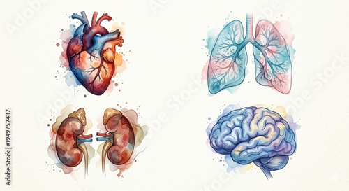 Artistic watercolor human organs illustration for health and wellness poster