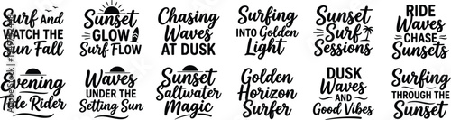 Sunset Surf Adventure Quotes Typography Collection for Coastal Lifestyle and Beach Culture Branding