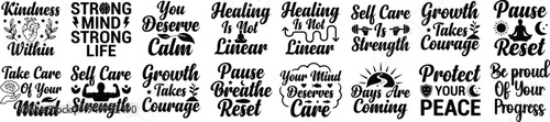Empowering Mental Health and Self Care Motivation Quotes Typography Bundle for Mindfulness Lifestyle Branding