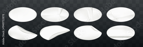 Set of 12 white oval stones on a beige grid background. Smooth stones, oval shapes, white stones. Ideal for design, decor, or spa themes. Oval stones, white stones. Sticker element vector set.