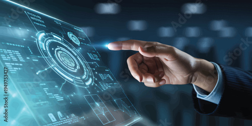 Futuristic Corporate Hand Pointing at Digital Interface