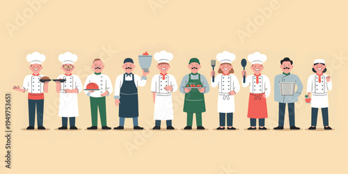 Chef and Restaurant Staff Characters Flat Design