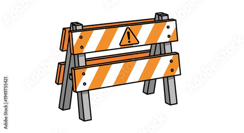 Caution roadwork barrier sign board.