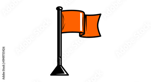 Orange flag on black pole.
