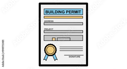 Building permit document with seal.