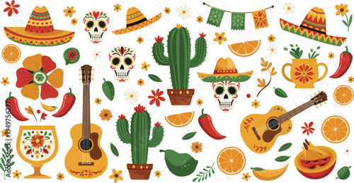 Flat design elements collection for cinco de mayo celebration