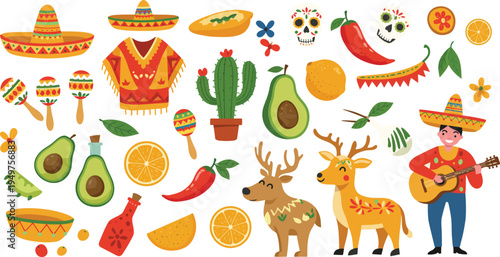 Flat design elements collection for cinco de mayo celebration