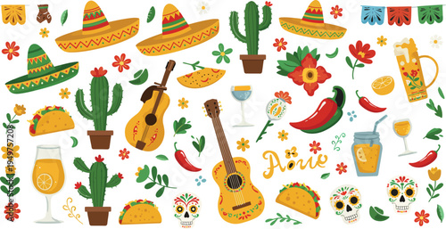 Flat design elements collection for cinco de mayo celebration