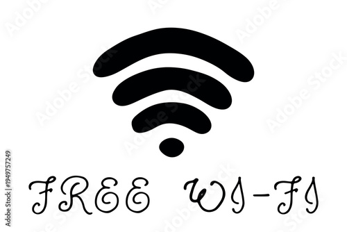 Hand drawn free wifi spot zone sign Public wi-fi area sign Wireless internet clipart in doodle style Single element for print, web, design, decor 3G, 4G, 5G, 6G, IoT