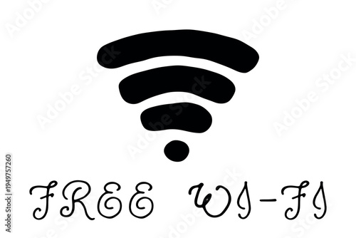 Hand drawn free wifi spot zone sign Public wi-fi area sign Wireless internet clipart in doodle style Single element for print, web, design, decor 3G, 4G, 5G, 6G, IoT