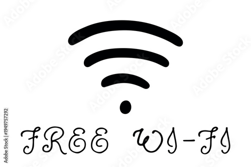 Hand drawn free wifi spot zone sign Public wi-fi area sign Wireless internet clipart in doodle style Single element for print, web, design, decor 3G, 4G, 5G, 6G, IoT