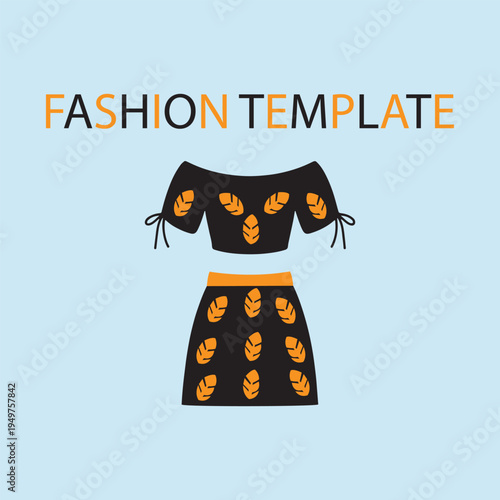 Fashion Template Two Piece Outfit Clothing Design Flat Style Vector Illustration