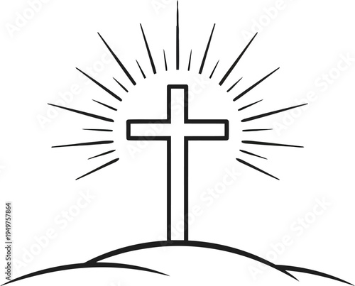 Christian Easter Resurrection Set with Cross, Empty Tomb and He Is Risen Message