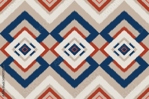 Minimalist black and white symmetrical geometric pattern. Seamless ikat-inspired grid motif for contemporary textile and wallpaper background.