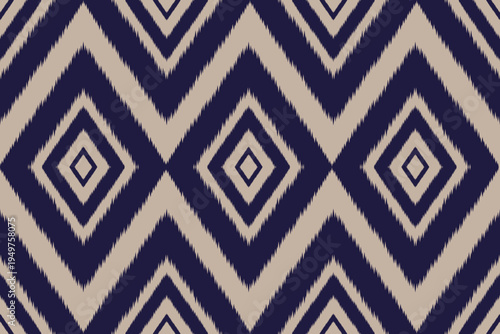 Modern Navy and White Vertical Arrow Ikat Pattern., CMYK