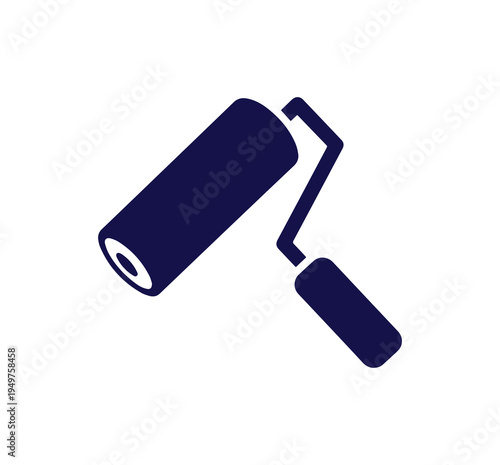 Simple black silhouette of a paint roller on a white background.