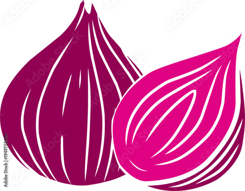 Red Onion. Fresh Vegetable Slice Illustration. Hand Drawn Culinary Ingredient. 