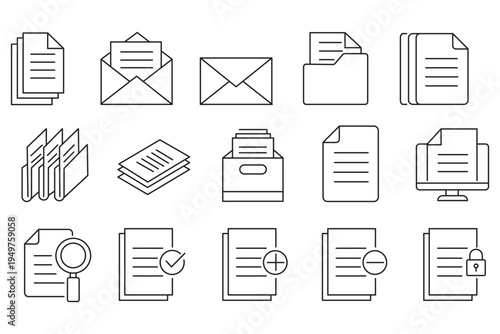 Document icon set. Editable line icons. Vector illustration.