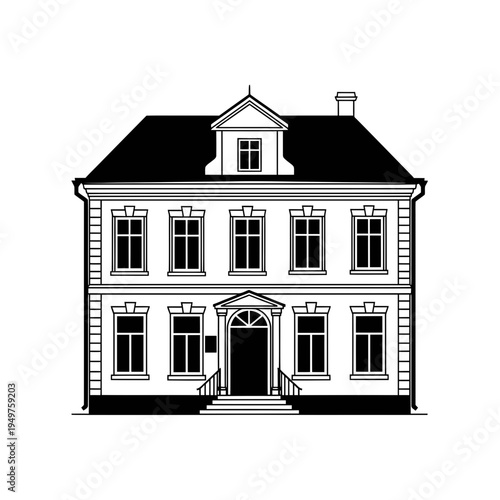 Victorian Style House Black And White Drawing vector illustration