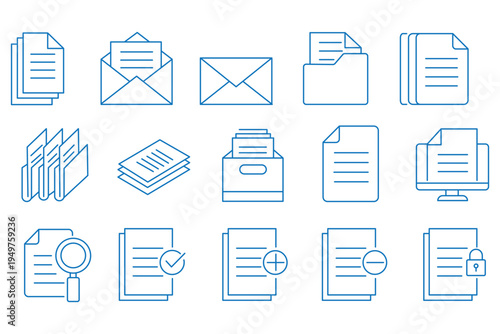 Document icon set. Editable line icons. Vector illustration.