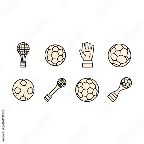 Hurling Equipment Icon Set Line Art vector illustration