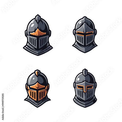 Set of Medieval Knight Helmet Icons vector illustration