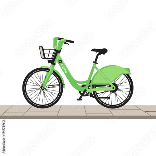 Lime Bike on Sidewalk vector illustration