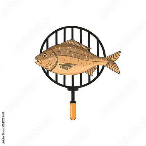 Fish on Grill Ready to Cook vector illustration