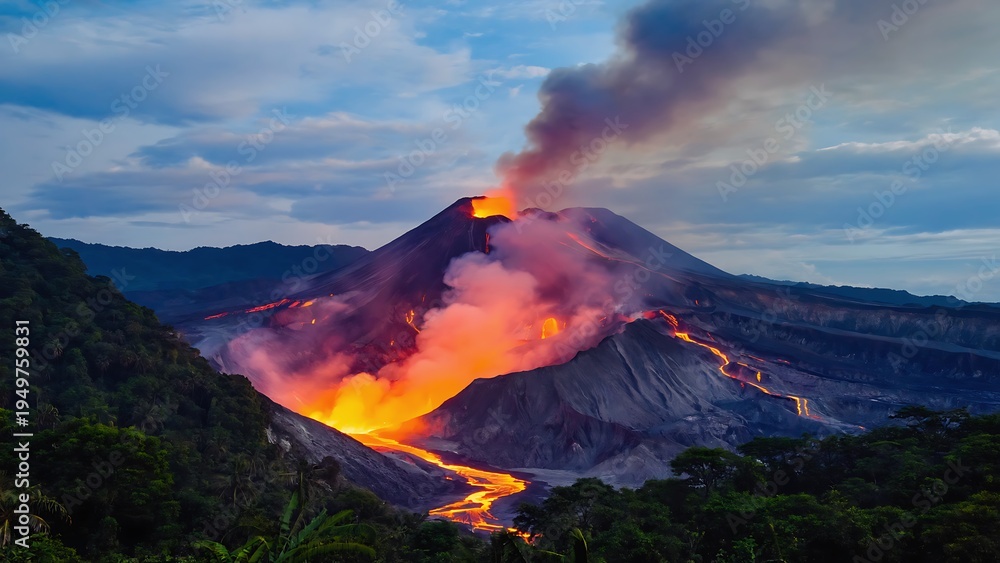 Fototapeta premium Volcano Eruption at Twilight