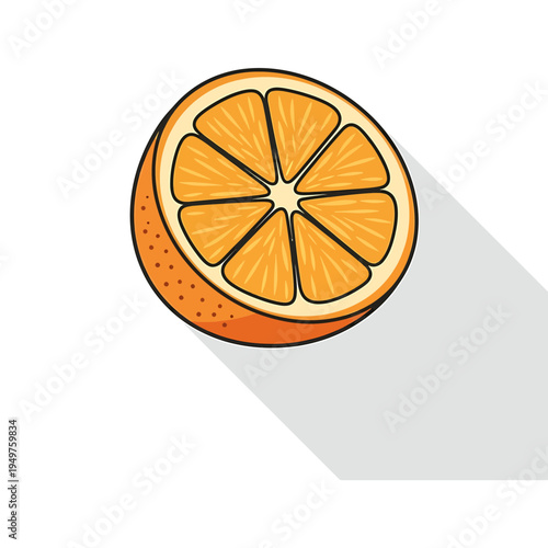 Half Orange Cartoon Style with Long Shadow vector illustration