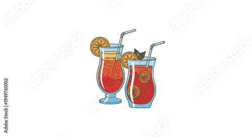 Tropical Cocktails with Orange Garnish vector illustration