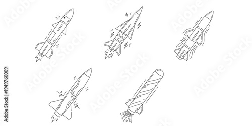 Set of Five Rocket Icons