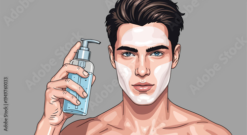 Male facial mask beauty treatment spa illustration